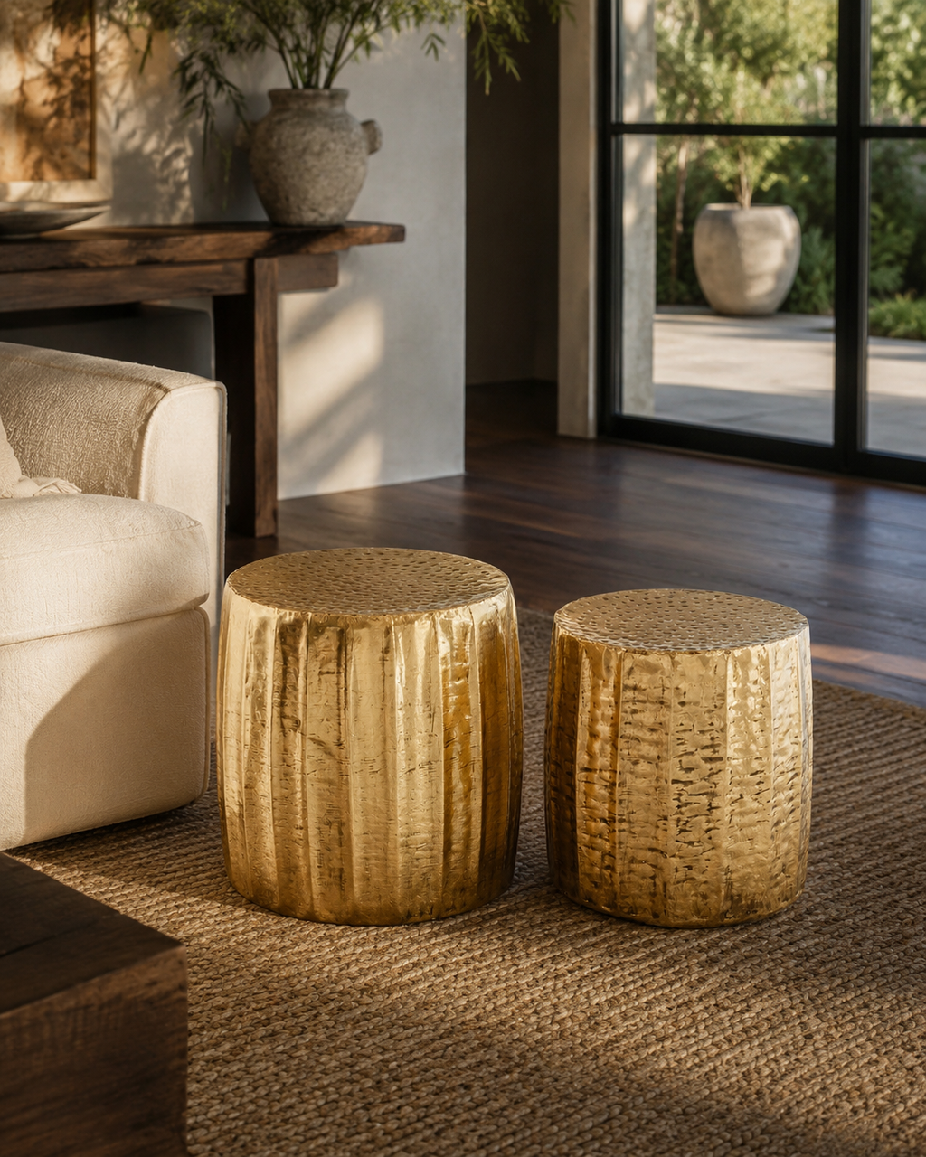 Josiah Antique Brass Finish Side Tables - Set of 2