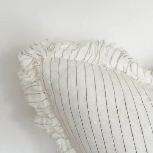 Hallie Ruffled Linen Cushion Cover – Cream & Olive