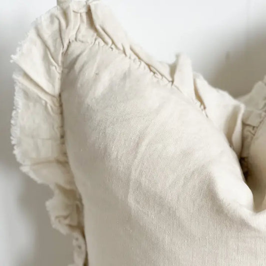 Hallie Ruffled Linen Cushion Cover – Cream