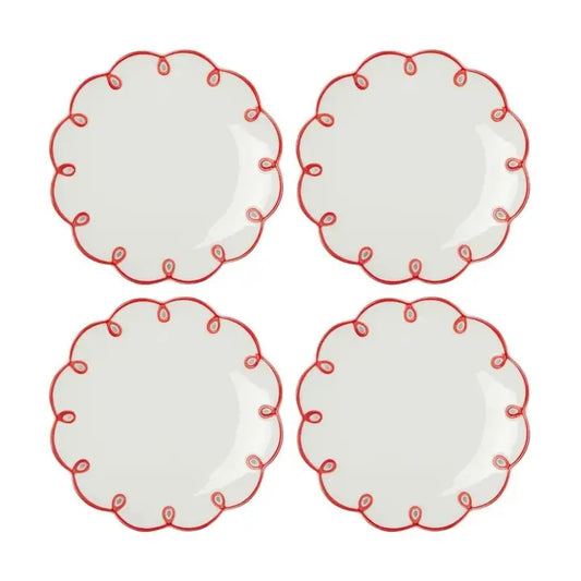 Rosy Red Scalloped Side Plates - Set of 4