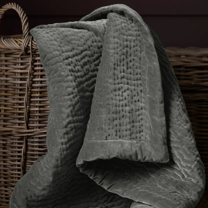 Haze Velvet Quilted Throw Bluebell