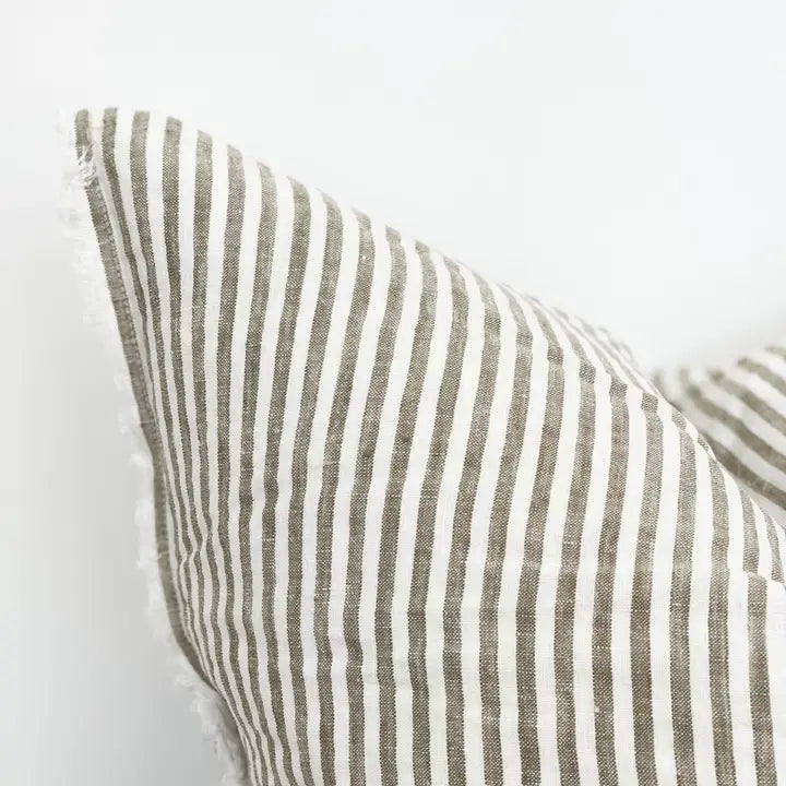 Esmee Linen Cushion Cover – Frayed Edge Olive Stripe