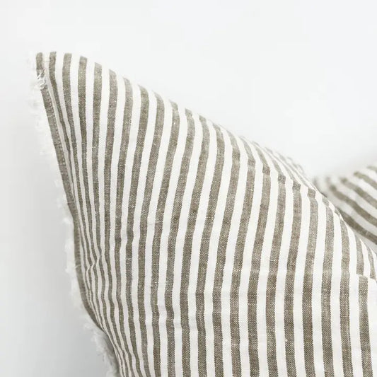 Esmee Linen Cushion Cover – Frayed Edge Olive Stripe