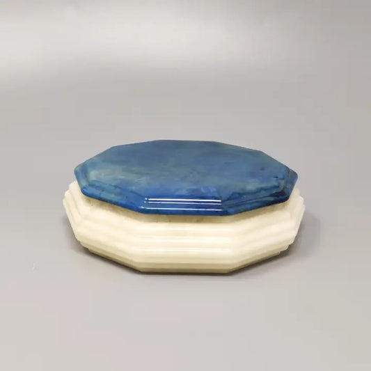 Vintage Octagonal Alabaster Box – Blue & White