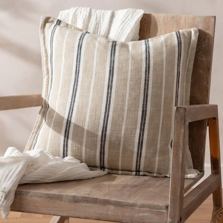 Hebble Striped Cushion Natural Black