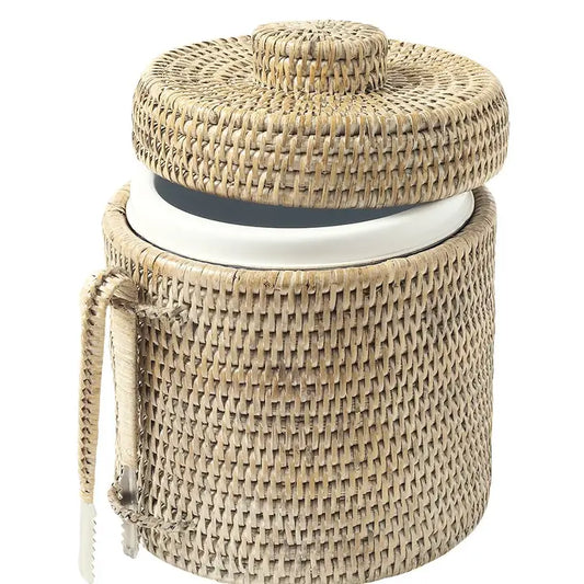 Whitewashed Rattan Garden Ice Bucket (Tongs Included)