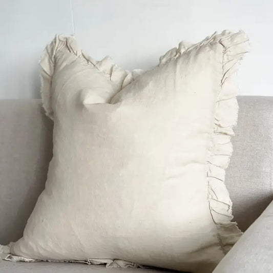Hallie Ruffled Linen Cushion Cover – Cream