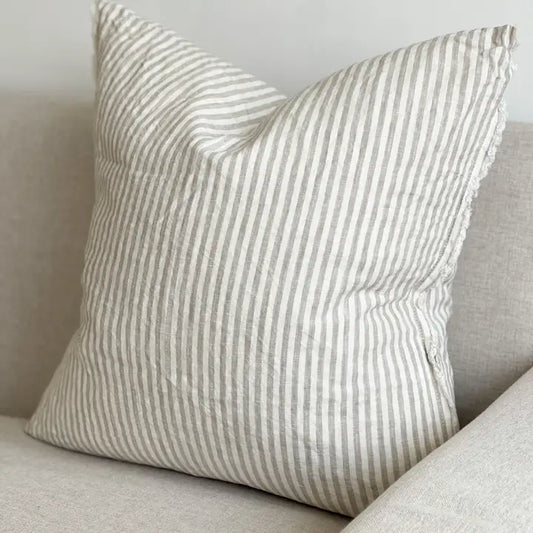 Esmee Linen Cushion Cover – Frayed Edge Natural Beige Stripe
