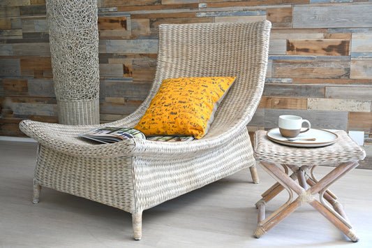 O'klm Large Armchair Natural Rattan White Ceruse