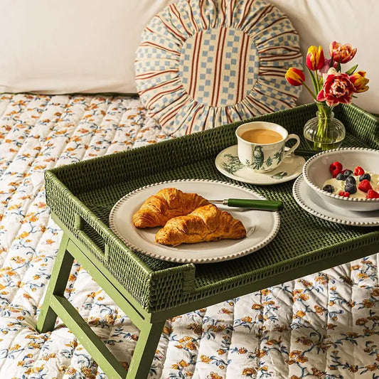 Rattan Breakfast Tray - Green