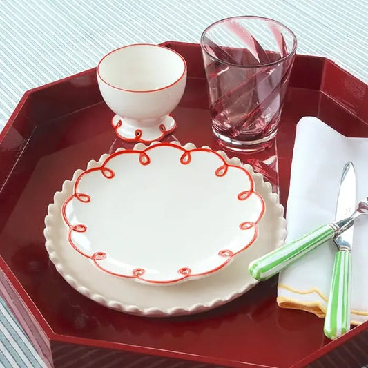 Rosy Red Scalloped Side Plates - Set of 4
